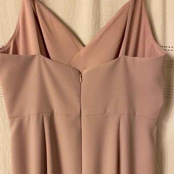 Dessy Seamed Bodice Crepe Trumpet Gown with Front Slit in Suede Rose Size 6 - Picture 7 of 9